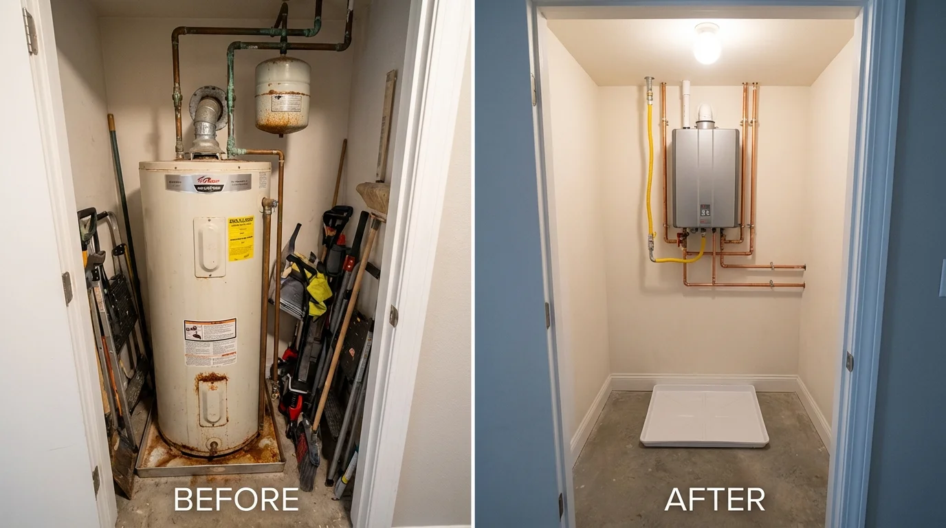 Tank water heater versus wall-mounted tankless unit comparison for Greenwood, WI homeowners